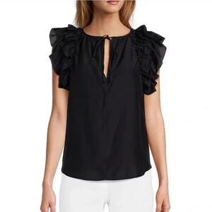 NWT Antonio Melani Meadow Split V-Neck Short Puff Ruffle Sleeve Blouse Small NEW